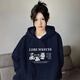 藏青色美式連帽衛衣女2025新款春秋季薄款寬松慵懶風(fēng)chic早秋外套 藏青色【春秋薄款】 M
