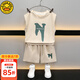 G.DUCKKIDS小黃鴨童裝男童夏季套裝新款小童寶寶夏天衣服兒童背心夏裝運動(dòng)褲 N字背心款 米杏色 100 尺碼2~3歲【 90-100cm】