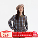飛鳥(niǎo)和新酒繡花格子襯衫女寬松2024冬季新款短款寬松復古上衣 格子棕褐HMJ04 L