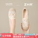 ZHR單鞋女舒適軟平底休閑漁夫鞋田園風(fēng)透氣網(wǎng)紗套腳女鞋 W118米黃38
