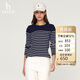 哈吉斯（HAZZYS）女裝條紋學(xué)院休閑長(zhǎng)袖T恤女ABTSE0BCF05 藏青色NV 160/84A38