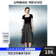 UR2025夏季新款女裝休閑拼接格紋腰帶短袖連衣裙UWJ750048 黑色格子 L