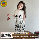 G.DUCKKIDS女童套裝夏季2025新款兒童背心套裝洋氣網(wǎng)紅寶寶短袖防蚊褲兩件套 米白色 100 （建議身高90cm 3-4歲）cm