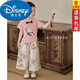 迪士尼（Disney）25新款夏季寶寶闊腿褲短袖T恤兩件套女童夏裝九分兒童國風(fēng)新中式 粉色上衣+褲子【兩件套】 110