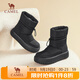駱駝（CAMEL）雪地靴女簡(jiǎn)約厚底束帶中筒保暖靴 L23W577074 黑色 38 