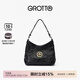 GROTTO個(gè)樂(lè )經(jīng)典黑石hobo包大小號植鞣綿羊皮腋下單肩斜挎軟包通勤禮物 經(jīng)典黑 金標S