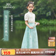 英氏（YEEHOO）兒童漢服女童馬面裙中大童裝新中式雪紡國風(fēng)半身裙子夏 藍色 160