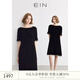EIN言輕禮服高知感喬絨花邊拼接一字領(lǐng)落肩袖連衣裙2025夏新款 石墨黑 L