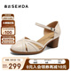 森達(dá)涼鞋女2025夏牛皮商場(chǎng)同款粗跟高跟鞋XMC01BQ5 米白 36