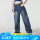 美職棒（MLB）官方 新款彎刀褲子休閑長(zhǎng)褲直筒褲刺繡logo復(fù)古牛仔褲女 紐約洋基隊(duì)/靛藍(lán)色/建議拍小一碼 M 170/76A