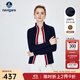 Navigare意大利小帆船毛衣女士春季翻領(lǐng)純羊毛打底衫通勤針織開(kāi)衫女裝外套 海軍藍/紅 XL