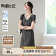 尚都比拉含棉蕾絲領(lǐng)短袖A字連衣裙女夏季拼接假兩件T恤裙收腰顯瘦中長裙