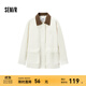 森馬（Semir）外套女中長(cháng)款拼色燈芯絨翻領(lǐng)復古2024新款秋刺繡寬松夾克時(shí)尚 咖白色調00351 M