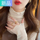 妃奧絨蕾絲打底衫女2025新款內搭網(wǎng)紗上衣白色秋季花邊半高領(lǐng)高級感紗衣 杏色 M