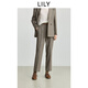 LILY2025冬新款女裝羊毛混紡老錢(qián)風(fēng)人字紋氣質(zhì)通勤直筒錐形褲西褲 717卡其 M
