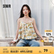 森馬（Semir）襯衫女短款修身荷葉邊度假風(fēng)2025夏新款甜美滿印吊帶小衫俏皮 藍(lán)紅色調(diào)00386 L