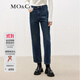 MO&Co.九分牛仔褲深藍色高腰直筒美式復古牛仔褲長(cháng)褲女闊腿褲摩安珂 牛仔藍色-第2批 XS 25