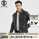 twetybird翠迪鳥(niǎo)男士皮外套修身短款機車(chē)皮夾克頭層牛皮衣休閑翻領(lǐng)真皮皮衣 黑色 【精選頭層牛皮】 6XL（適合190-210斤)