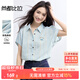 尚都比拉翻領(lǐng)彩色條紋連肩短袖襯衫女夏季寬松顯瘦襯衣蝴蝶結字母刺繡上衣