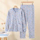 祁姿秋冬中老年媽媽睡衣純棉加厚精梳棉秋衣秋褲中年女100%棉家居服 灰綠開(kāi)衫上衣+睡褲 L 100/（100-120斤）