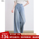 百圖betu女裝2025夏季新款牛仔闊腿褲提花條紋高腰百搭褲子女2507X01 牛仔色 S