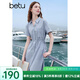 百圖betu女裝2025夏季新款短袖連衣裙廳里廳氣抽繩收腰裙子女2505T70 灰蘭 S