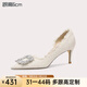 Lily Wei【月光】法式高跟鞋細(xì)跟2025春季新款水鉆小香風(fēng)單鞋女大小碼 白色【跟高6cm】 36