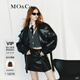 MO&Co.春秋搖滾素皮斜襟寬領(lǐng)腰帶造型寬松夾克外套摩安珂 黑色 S 160