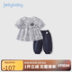 JELLYBABY森系女童套裝夏2025新款純棉兩件套中小童洋氣夏裝女寶寶夏季衣服 寶藍 90