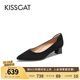 KISSCAT金晨同款接吻貓[CAT系列]貓掌鞋單鞋女簡約通勤高跟鞋尖頭船鞋女 黑色（瘦腳卡碼拍小一碼） 36 (230mm)