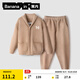 蕉內（Bananain）絨絨500E兒童睡衣男女童半邊絨大童寶寶家居服套裝加絨保暖秋冬季 【煥新款】深藕咖 110