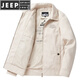 JEEP SPIRIT翻領(lǐng)夾克衫男士2025冬季潮流寬松上衣休閑加絨工裝外套男 HM9919米白色 L 推薦【111-125斤】