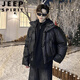 JEEP SPIRIT美式PU皮立領(lǐng)短款羽絨服男士加厚保暖羽絨外套冬季ootd穿搭面包服 黑色 L 110--130斤可穿