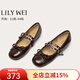 Lily Wei復古設計感時(shí)尚瑪麗珍鞋平底舒適氣質(zhì)百搭單鞋大碼 紅棕色 36