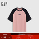 GAP男女裝2025春季新款純棉印花logo撞色插肩袖短袖T恤上衣725618 粉色 XS (165/84A)亞洲尺碼