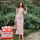 Olrain歐芮兒法式粉色連衣裙女夏季新款氣質(zhì)不規則吊帶中長(cháng)裙 粉色 S