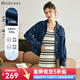 Olrain歐芮兒牛仔短外套女春裝新款寬松美式Vintage上衣基礎休閑 牛仔藍 XL