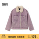 森馬（Semir）牛仔外套女拼接仿兔毛翻領(lǐng)寬松港風(fēng)冬季落肩夾棉夾克103724108001