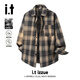 izzue香港i.t新款時(shí)尚復古格子衫長(cháng)袖男女款春季小眾百搭寬松襯衫外套