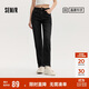 森馬（Semir）森柔牛仔|牛仔褲女簡(jiǎn)約長(cháng)褲休閑秋季半松緊腰直筒褲103524124002