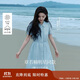 茵曼（INMAN）章若楠同款苧麻女裝娃娃領(lǐng)連衣裙2025春季新品長裙子 淺藍(lán)色 S