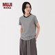 無(wú)印良品（MUJI）女式 天竺編織 圓領(lǐng)短袖T恤 上衣打底衫女款25年夏季女裝內搭 黑色條紋 BB2P4C5S M (160/84A)