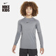 耐克大童長(cháng)袖訓練上衣春季男童速干針織NIKE PRO DRI-FIT FJ6822 084煙灰/黑 145 M
