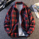 加絨格子襯衫男款休閑長(cháng)袖襯衣外套2025新款高級感保暖男裝上衣 H381紅格 加絨 XL
