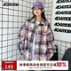 404MOBGANG【周深同款】美式刺繡仿扎染長(cháng)袖襯衫男女同款加厚復古格子外套 藍紫色 XL