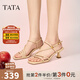 他她（TATA）高跟一字帶涼鞋女鞋法式復古綁帶涼鞋2025秋新款 杏色 37