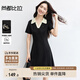 尚都比拉撞色Polo領(lǐng)短袖針織連衣裙女夏季修身顯瘦A字裙減齡中長裙
