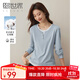 熙世界（sllsky）假兩件正肩長(cháng)袖t恤女春季2025年新款撞色圓領(lǐng)體恤上衣 海水藍 L