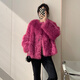 粟茝托斯卡納皮毛一體外套2024新款西班牙女羊羔毛卷毛年輕皮草大衣冬 玫紅色 S
