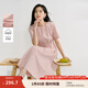 茵曼2025夏季女裝新款歐若風(fēng)圓領(lǐng)抽褶腰帶棉質(zhì)混紡短袖氣質(zhì)連衣裙 淺粉色 S